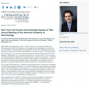 Dr. Paul M. Friedman recently spoke at the American Academy of Dermatology’s 74th Annual Meeting.